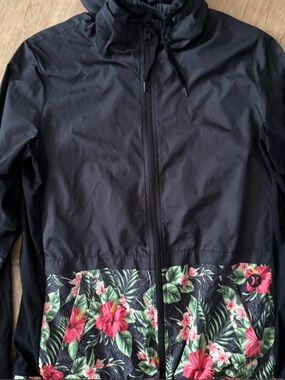 Hurley Black Hooded Utility Jacket with Tropical Floral Panel
